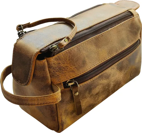 Miniatura 9 de Bolsa de cuero lavable Rustic Town para hombres - Neceser de viaje - Kit de afeitado y dopp kit organizador - Bolsa de maquillaje de cuero para Negro