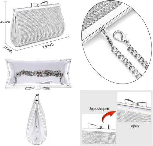 Miniatura 7 de Sumnn Bolsa de mano de noche, cóctel, graduación, diamantes de imitación brillantes, para novia y dama de honor, boda, fiesta, formal, para mujer