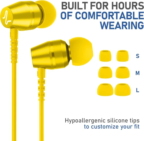 Miniatura 6 de LUDOS OMNITONE Auriculares con cable in-Ear, 5 años de garantía, auriculares con micrófono, conector de 3,5 mm, auriculares con cable, para Amarillo
