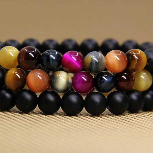 Miniatura 79 de Amandastone Pulsera elástica de cuentas redondas de 0.315 in con piedras preciosas naturales de 7 pulgadas