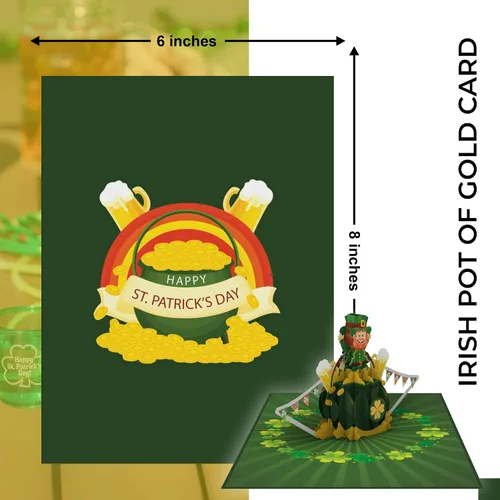 Miniatura 6 de iGifts And Cards Tarjeta desplegable 3D de duende de oro, diseño festivo de celebración irlandesa para cumpleaños del día de San Patricio y buena