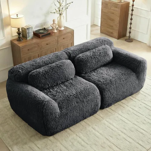 Miniatura 40 de Sofás de nube sin hueso de 80.4 pulgadas, tela de felpa suave y esponjosa, sofá cama modular con 2 otomanas, sofás de dos plazas de chocolate,