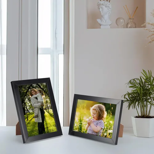 Miniatura 5 de Hoikwo 18 paquetes de marcos de fotos de plástico negro de 3.5x5 multifuncionales con cubierta de plástico para fotos familiares, obras de arte
