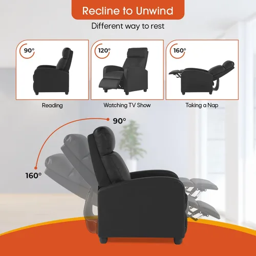 Miniatura 7 de Dopinmin Sillón reclinable de piel sintética, asiento de cine en casa con soporte lumbar, relleno de esponja de alta densidad, sillón reclinable