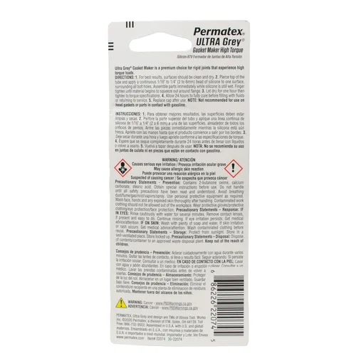 Miniatura 2 de Permatex 22074 Ultra Grey Rigid High-Torque RTV Fabricante de Juntas de Silicona, Seguro para Sensores y No Corrosivo, Para Aplicaciones de Alto Par