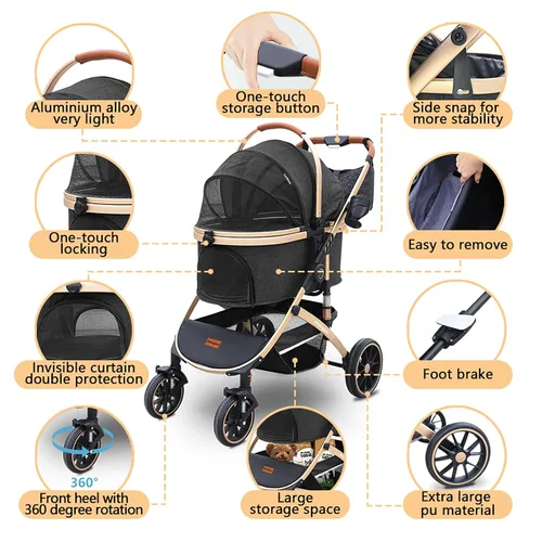 Miniatura 2 de Pettingzoo Cochecito para perros con 4 ruedas, cochecito plegable para gatos para perros pequeños/medianos/grandes y gatos hasta 60 libras