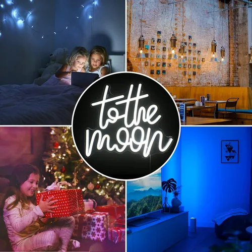 Miniatura 7 de Looklight Letrero de neón de letras a la luna con luces LED, luces de neón blancas para decoración de pared, luz de conectividad, luna iluminada