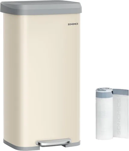 Miniatura 13 de SONGMICS Cubo de basura para cocina, 13 galones (50 L) de acero inoxidable, con tapa que permanece abierta y pedal para pisar, cierre suave, alto