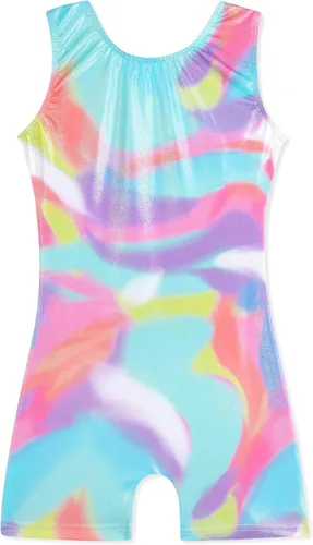 Miniatura 6 de HOZIY - Leotardos de gimnasia con pantalones cortos brillantes para niñas pequeñas; estampados de unicornio, aurora, arco iris, sirena, dinosaurio