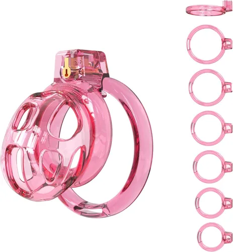Miniatura 12 de Jaula de castidad masculina jaula suave para polla de castidad con 6 anillos, un catéter, dispositivos de castidad para hombres, ejercicios de pene