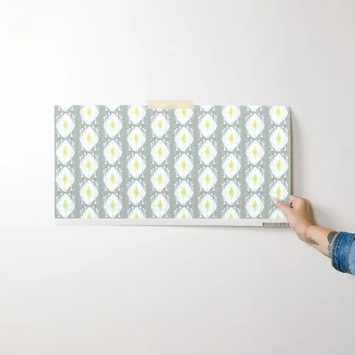 Miniatura 7 de Papel tapiz de grado comercial - Sueño de madera flotante gris tribal escandanavo bloque estampado Ikat enrejado gris mediados de siglo moderno