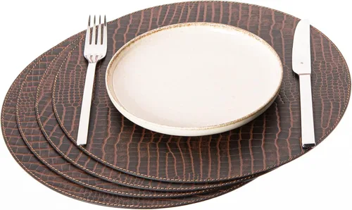 Miniatura 8 de Nikalaz Nikalaz - Juego de 4 manteles individuales redondos de cuero reciclado de 15 pulgadas, decoración de mesa de comedor y cocina (negro)