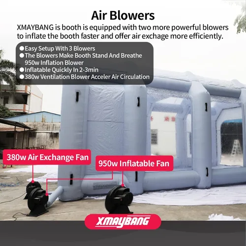 Miniatura 6 de Xmaybang Cabina de pintura inflable de 30 x 20 x 13 pies con 3 sopladores, estación de trabajo profesional para automóvil, cabina de pintura