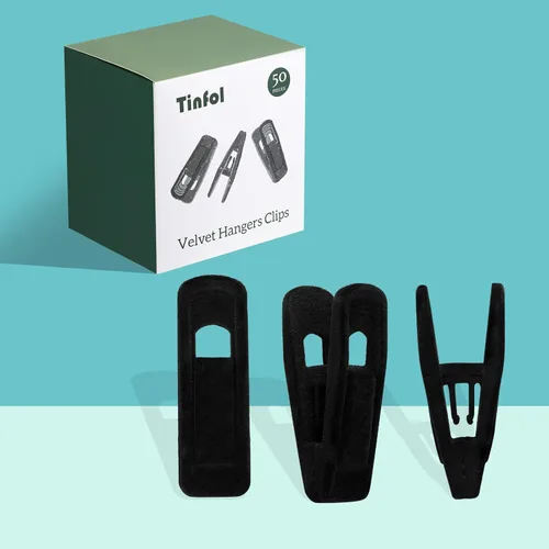 Miniatura 6 de Tinfol 50 clips de terciopelo para colgar, clips negros fuertes flocados, clip de apertura grande, clip de ropa para pantalones, clip para perchas