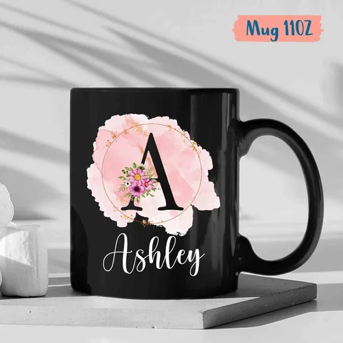 Miniatura 4 de Taza personalizada con nombre inicial, taza con monograma personalizado, 11 y 15 onzas, cerámica negra