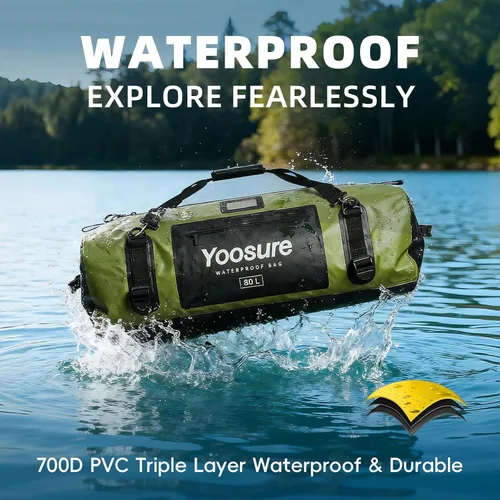 Miniatura 2 de Bolsa de lona impermeable de 80 Lt, mochila seca para motocicleta, bolsas impermeables con cremallera y almohadilla espaciadora para kayak, rafting