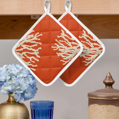Miniatura 2 de Juego de 2 soportes para ollas de coral oceánico para cocina, platos para horno, almohadillas a prueba de calor con lazo para colgar, agarraderas