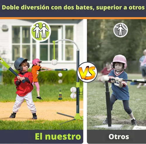 Miniatura 2 de Juego de 3 en 1 de Bola T para Niños, Juego de Camiseta de Bateo de Béisbol con Altura Ajustable y Colgante con 2 Bate, Soporte de Bateo de Teeball