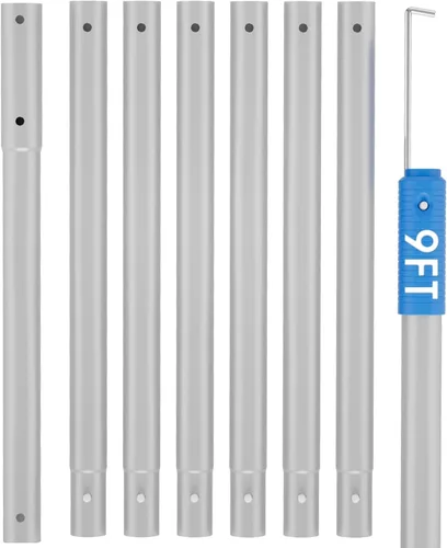 TidyMister Poste de piscina mejorado de 9 pies de largo con gancho oculto, postes extendidos de aluminio para cepillo de red de desnatador y cabezal