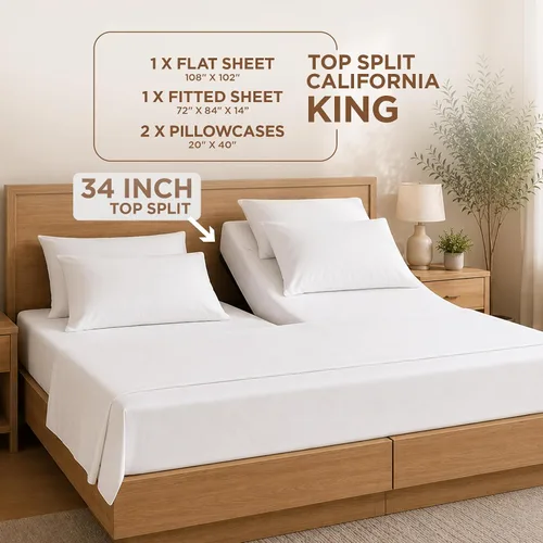 Miniatura 2 de Split Top California King - Juego de 4 piezas - Juego de sábanas Cal King Split Top de bolsillo profundo - para cama ajustable - Microfibra de doble
