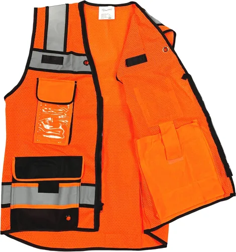 Miniatura 5 de (B Chaleco de seguridad para ingeniero, seguridad reflectante de alta visibilidad, chaleco de malla con cremallera y bolsillos