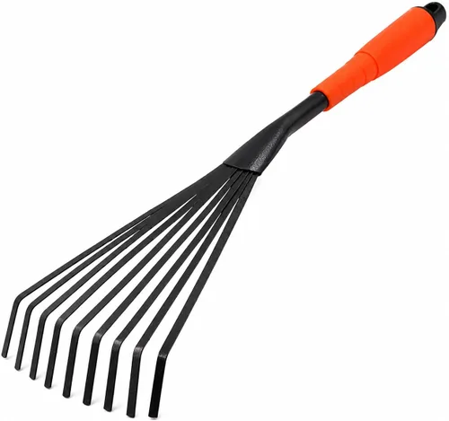 Finder Rastrillo de mano, herramienta de mano de jardinería de 15.6 pulgadas con mango ergonómico y agujero para colgar para almacenamiento,