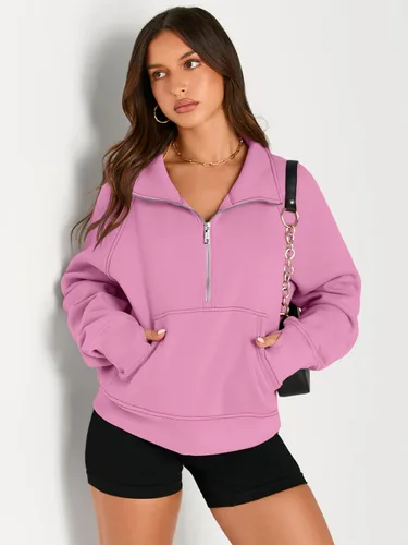Miniatura 3 de AUTOMET Womens Sweatshirts Half Zip Cropped Pullover Fleece Quarter Zipper Hoodies Fall outfits Clothes Thumb Hole
