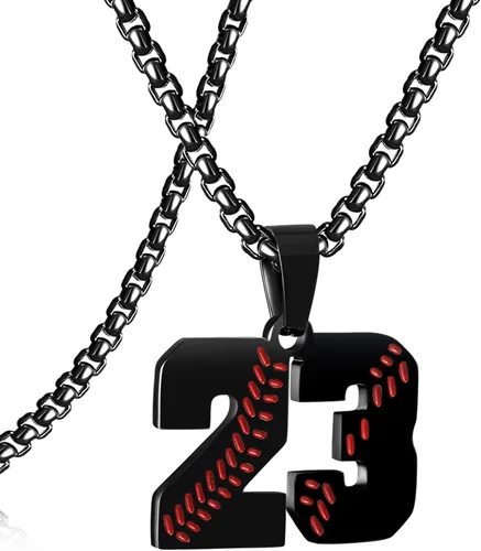 Miniatura 140 de SKQIR Colgante de número de jersey de béisbol para hombres y niños - Cadena de acero inoxidable para atletas - Negro
