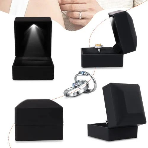 Miniatura 5 de iSuperb Caja de anillo con luces LED, 2 unidades, para propuestas, compromisos, bodas, regalos (paquete de 2 unidades, negro)