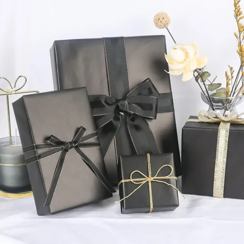 Miniatura 6 de NESCCI Papel de regalo negro de metal mate, papel de color sólido, papel de regalo perfecto para bodas, día de San Valentín, cumpleaños, Navidad