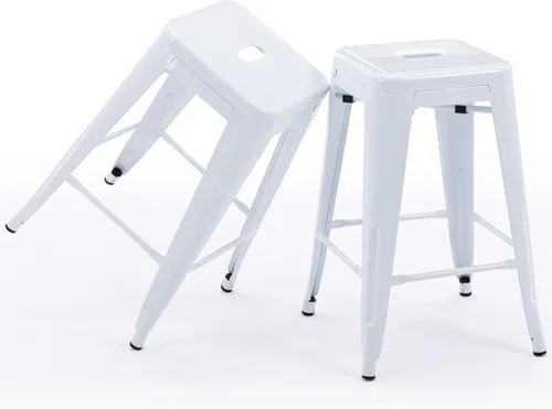 Miniatura 31 de Vogue Furniture Direct 24" Taburetes de bar de metal sin respaldo negros para interiores/exteriores, altura para encimera con asiento cuadrado