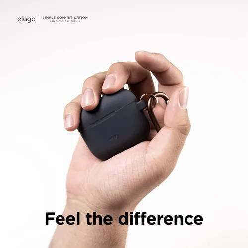 Miniatura 6 de elago Funda de silicona compatible con AirPods de tercera generación, compatible con AirPods 3, mosquetón incluido, soporta carga inalámbrica, Negro