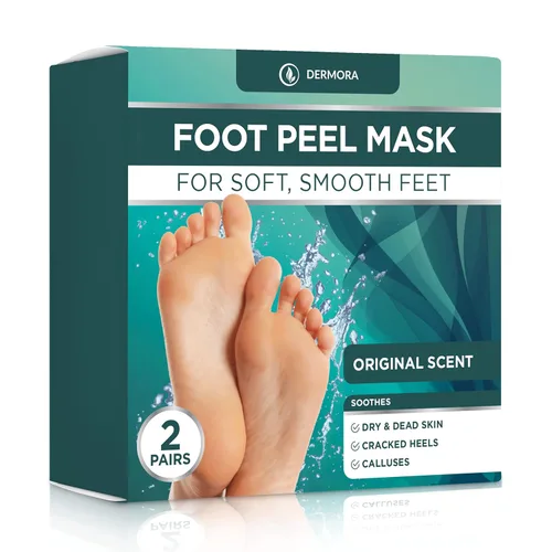 DERMORA Mascarilla Exfoliante para Pies - Paquete de 2 Mascarillas Exfoliantes de Tamaño Regular para Pies Secos y Agrietados, Callos, Removedor de