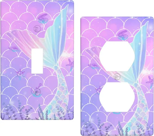 2 placas de pared de sirena para interruptor de luz, bonita cubierta decorativa de salida para niñas, niños, dormitorio, cocina, hogar, baño, sala
