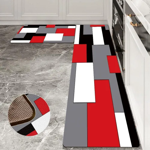 Miniatura 8 de AILUER Juego de 2 alfombras y tapetes de cocina azules y negros, arte geométrico abstracto, acolchados, arte abstracto y moderno, tapetes de cocina
