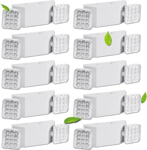 Lámpara LED de emergencia – Luces comerciales y de salida con batería de respaldo (2 cabezales cuadrados) – Ajustable para el hogar y negocios – CA