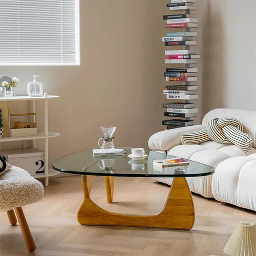 Miniatura 7 de Mesa auxiliar de cristal, mesa moderna para sala de estar, mesas auxiliares ovaladas pequeñas para espacios pequeños, mesa de curva abstracta
