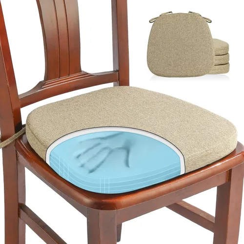 Miniatura 26 de SINOSSO Paquete de 4 cojines de espuma viscoelástica para sillas de comedor, tela tejida amigable de 16 pulgadas en forma de U, cómodas almohadillas