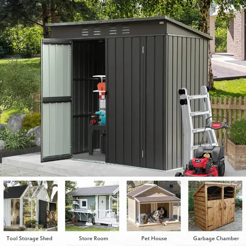 Miniatura 7 de Domi Cobertizo de almacenamiento para exteriores de 5 x 3 pies, cobertizo de jardín de metal con marco de acero galvanizado para bicicleta