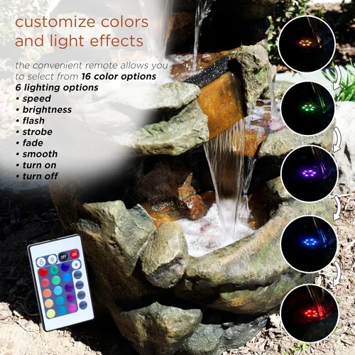 Miniatura 8 de Alpine Corporation Fuente de suelo de cascada para exteriores de 51 pulgadas de alto, diseño resistente a la intemperie con luces LED que cambian