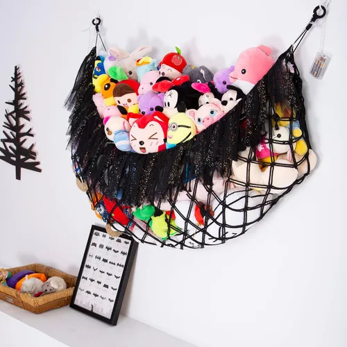 Miniatura 2 de Hamaca grande de animales de peluche con luz montada en la pared, hamaca Squishmallow de peluches, organizador de juguetes, hamaca de macramé