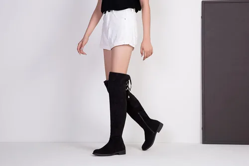 Miniatura 6 de Vepose Botas altas de gamuza 998 para mujer, por encima de la rodilla, tacón bajo y plano hasta el muslo, botas altas para mujer