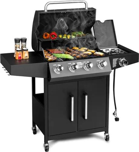 Miniatura 8 de Bonnlo - Parrilla de gas propano de 3 quemadores con quemador lateral y rejillas esmaltadas en porcelana, parrilla de gas de 46000BTU con estante