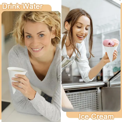 Miniatura 6 de Roshtia 800 tazas de cono de papel gruesas desechables para hielo afeitado, dispensador de enfriador de agua para granizados, color blanco