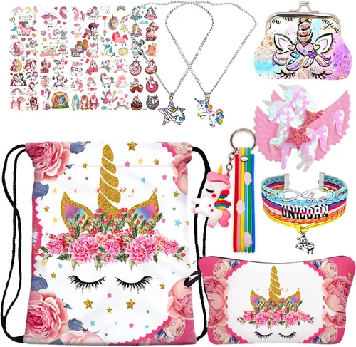 RLGPBON Mochila con cordón, bolsa de maquillaje, collar con colgante de unicornio, pulsera, lazos para el cabello, Color 17, Cordón