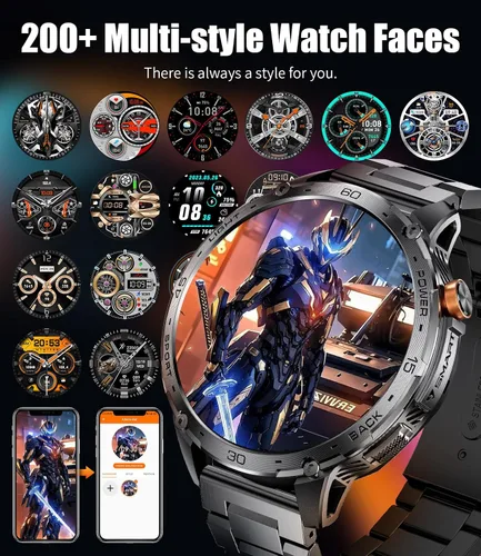 Miniatura 4 de LIGE Reloj inteligente militar para hombre, 730 mAh/1.75 pulgadas, pantalla táctil HD AMOLED, con linterna LED para Android iOS, rastreador