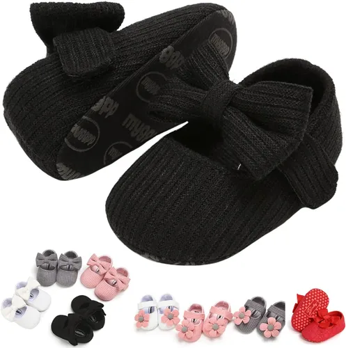 Zapatos planos Mary Jane para bebés y niñas, con lazo, floral, princesa, vestido de boda, zapatos suaves para recién nacidos, cuna para primeros