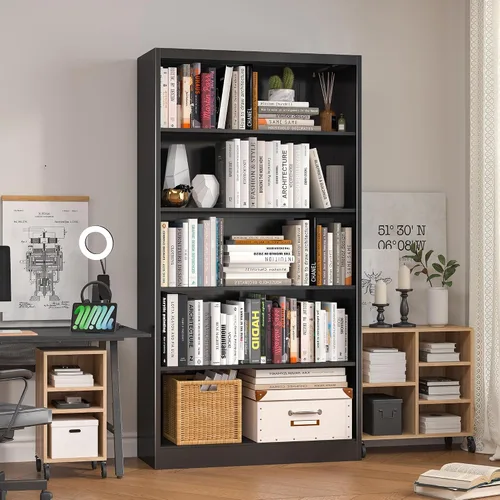 Miniatura 10 de OSEILLC Librero, Estantería de 5 niveles en negro, estantería metálica independiente de 55" de altura con estantes de almacenamiento ajustables