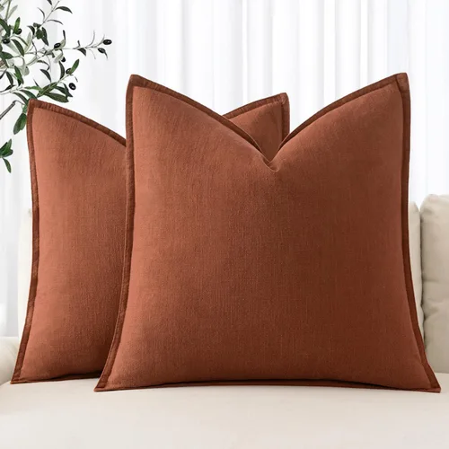 Miniatura 17 de MIULEE - Juego de 2 fundas de almohada decorativas de lino, estilo bohemio, rústico, neutral, para sofá, cama, 16 x 16 pulgadas, color marrón