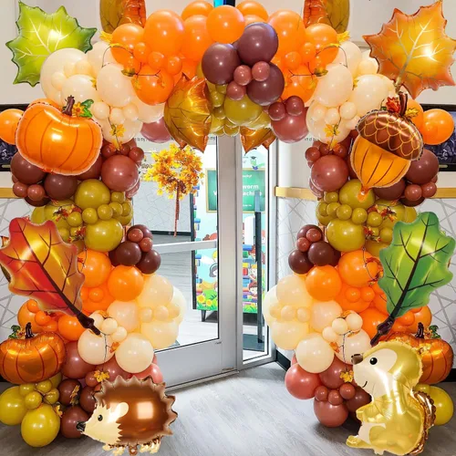 Kit de guirnalda de arco de globos de otoño para decoraciones de Acción de Gracias, 143 piezas de decoraciones de fiesta de Acción de Gracias,